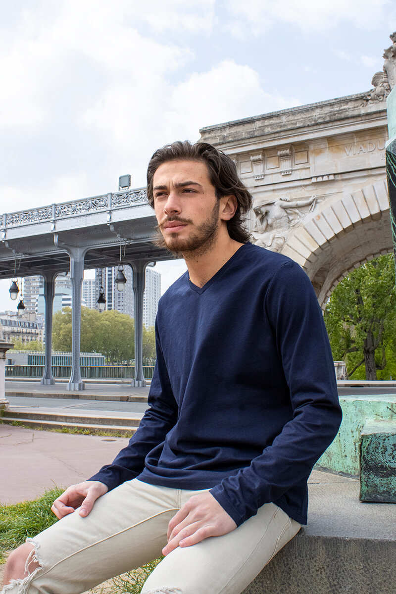 Mars col V marine Homme